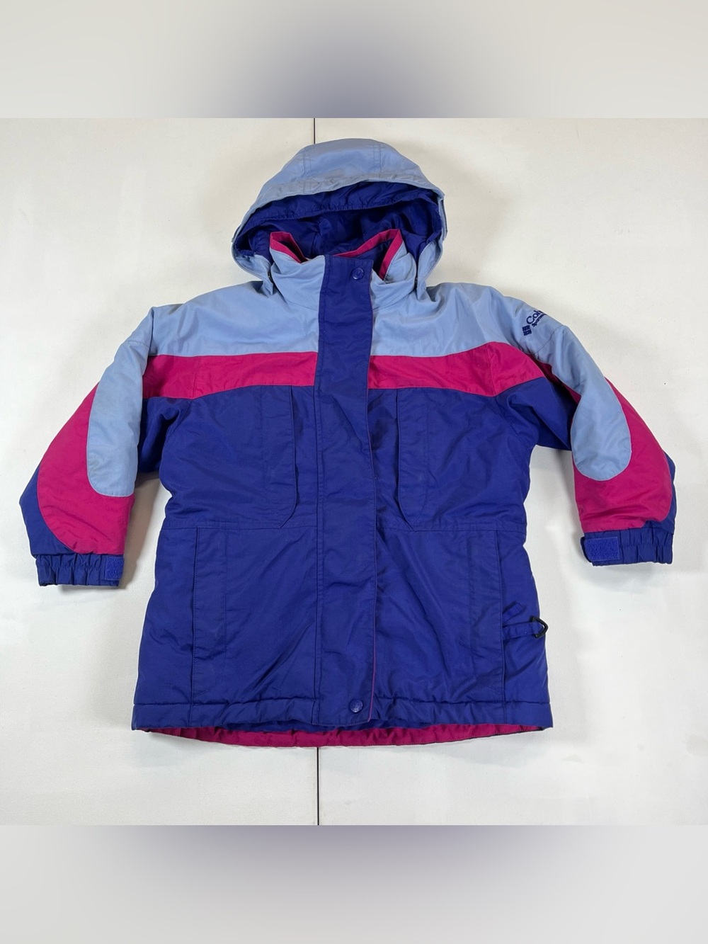 Vintage Columbia Bugaboo Jacket Youth 6 Blue Pink Ski Colorblock Hooded Nylon